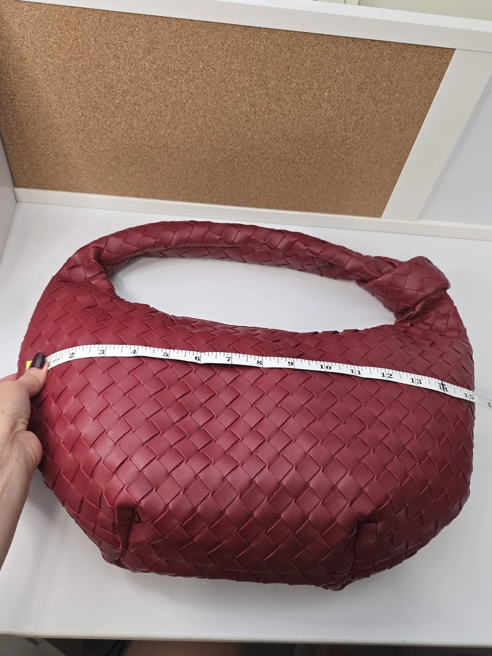 Braided Hobo Shoulder Bag in Deep Burgundy